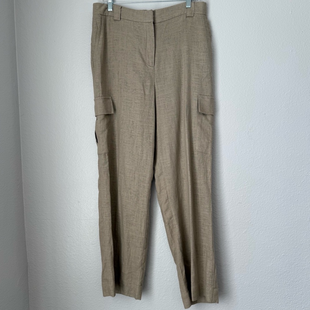 House of Harlow 1960 Linen Blend Cargo Pants Tan Size 12 Vacation Resortwear‎